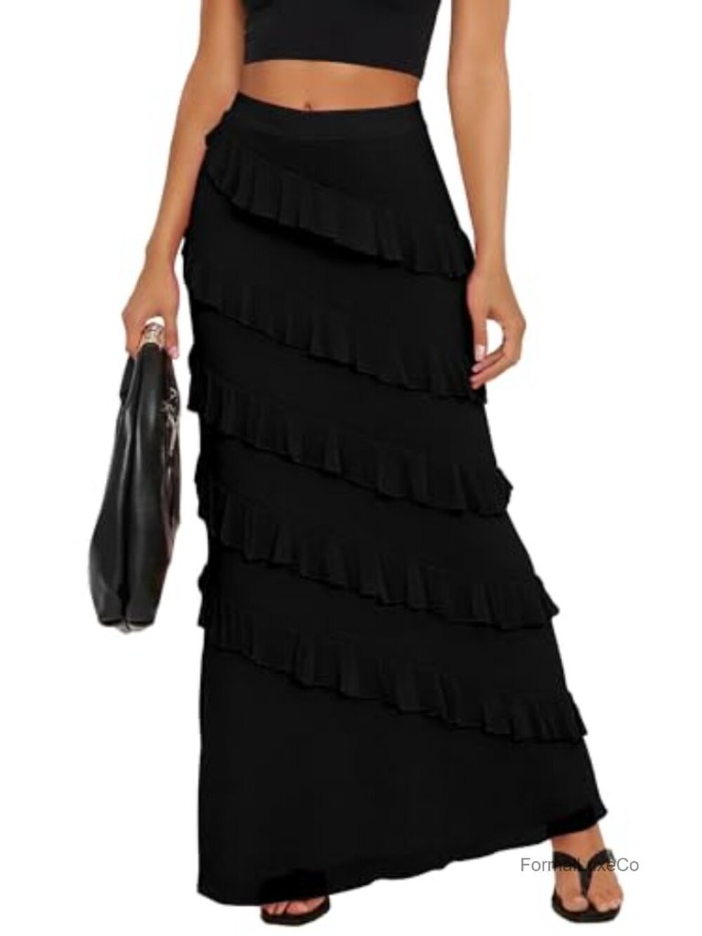 Women's Sexy Bodycon Ruffle Mesh Ruched Maxi Party Skirt